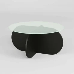 Tavolino da Salotto Nero Portariviste Forma Rotonda 75x75x35h cm, Materiale Piano in Vetro - Nila