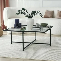 Tavolini Da Salotto|Salotto > Dmora Tavolino da Salotto Resistente All'appannamento Forma Rettangolare 94x64x35h cm, Materiale Piano in Vetro - Anna Nero