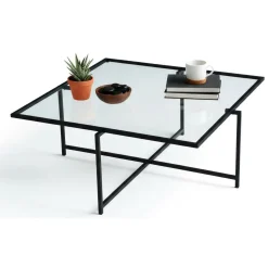 Tavolini Da Salotto|Salotto > Dmora Tavolino da Salotto Resistente All'appannamento Forma Rettangolare 94x64x35h cm, Materiale Piano in Vetro - Anna Nero
