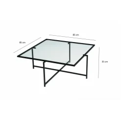 Tavolino da Salotto Nero Resistente All'appannamento Forma Quadrata 85x85x35h cm, Materiale Piano in Vetro - Mascate