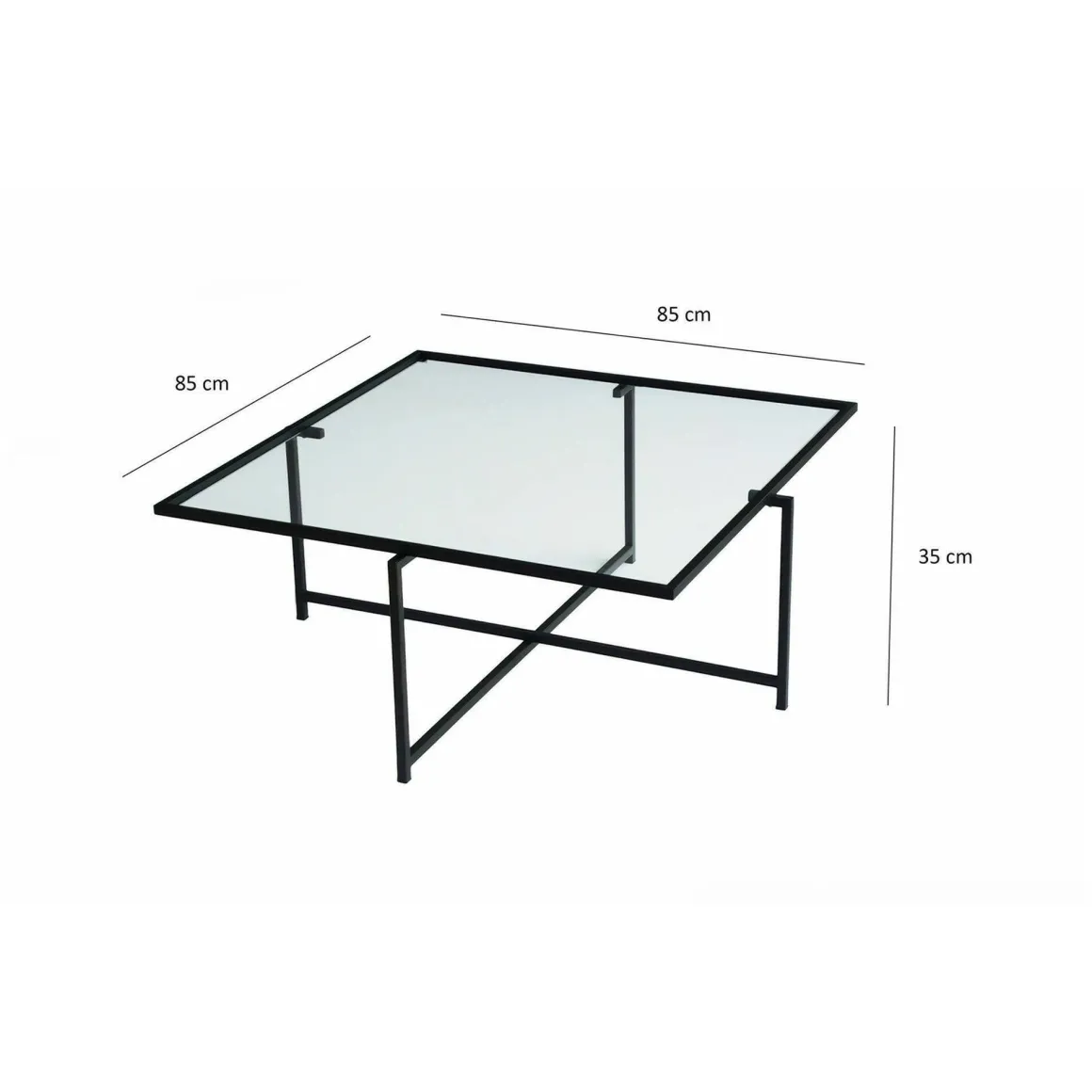 Tavolino da Salotto Nero Resistente All'appannamento Forma Quadrata 85x85x35h cm, Materiale Piano in Vetro - Mascate