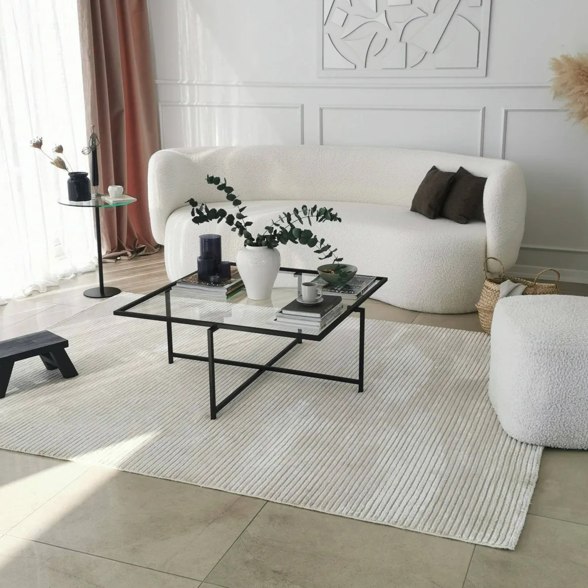 Tavolino da Salotto Nero Resistente All'appannamento Forma Quadrata 85x85x35h cm, Materiale Piano in Vetro - Mascate