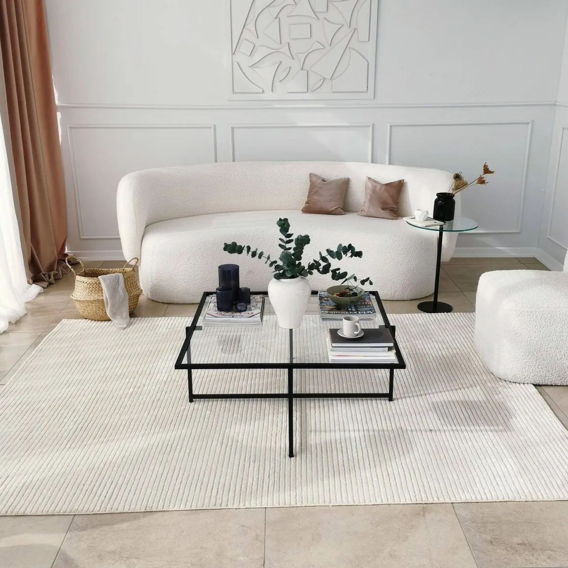 Tavolino da Salotto Nero Resistente All'appannamento Forma Quadrata 85x85x35h cm, Materiale Piano in Vetro - Mascate