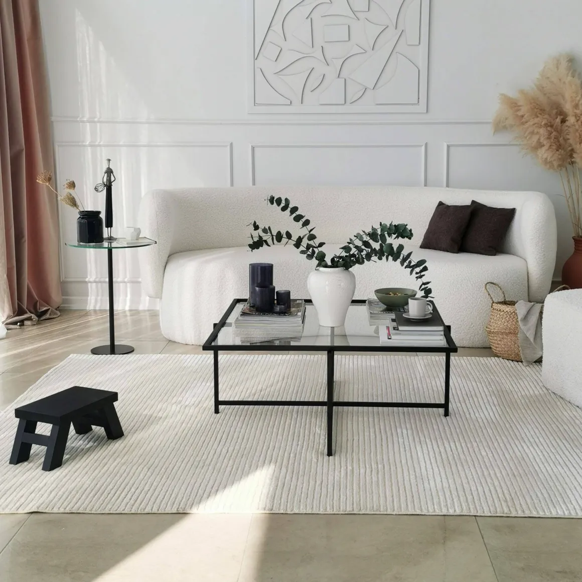Tavolino da Salotto Nero Resistente All'appannamento Forma Quadrata 85x85x35h cm, Materiale Piano in Vetro - Mascate