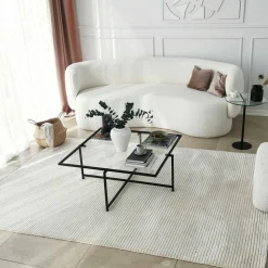 Tavolino da Salotto Nero Resistente All'appannamento Forma Quadrata 85x85x35h cm, Materiale Piano in Vetro - Mascate