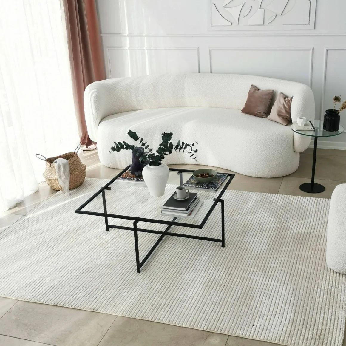 Tavolino da Salotto Nero Resistente All'appannamento Forma Quadrata 85x85x35h cm, Materiale Piano in Vetro - Mascate