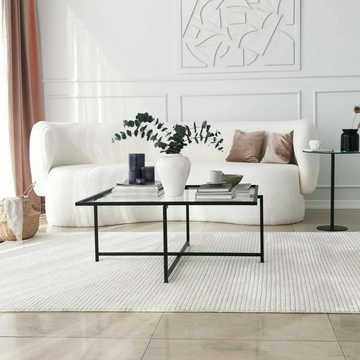 Tavolino da Salotto Nero Resistente All'appannamento Forma Quadrata 85x85x35h cm, Materiale Piano in Vetro - Mascate
