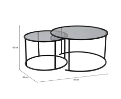 Tavolini Da Salotto > Dmora Tavolino da Salotto set di 2 Tavolini Forma Rotondo 60x60x43h cm, Materiale Piano in Vetro - Xaden Nero