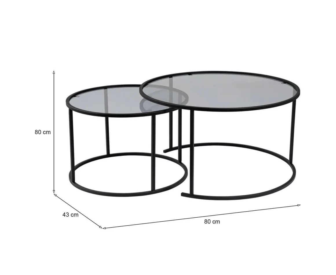Tavolini Da Salotto > Dmora Tavolino da Salotto set di 2 Tavolini Forma Rotondo 60x60x43h cm, Materiale Piano in Vetro - Xaden Nero