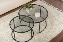 Tavolini Da Salotto > Dmora Tavolino da Salotto set di 2 Tavolini Forma Rotondo 60x60x43h cm, Materiale Piano in Vetro - Xaden Nero