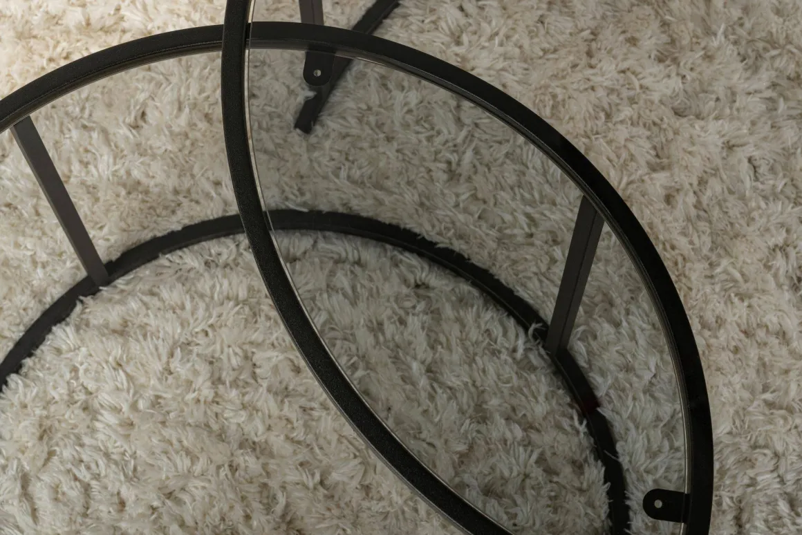 Tavolini Da Salotto > Dmora Tavolino da Salotto set di 2 Tavolini Forma Rotondo 60x60x43h cm, Materiale Piano in Vetro - Xaden Nero