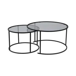 Tavolini Da Salotto > Dmora Tavolino da Salotto set di 2 Tavolini Forma Rotondo 60x60x43h cm, Materiale Piano in Vetro - Xaden Nero