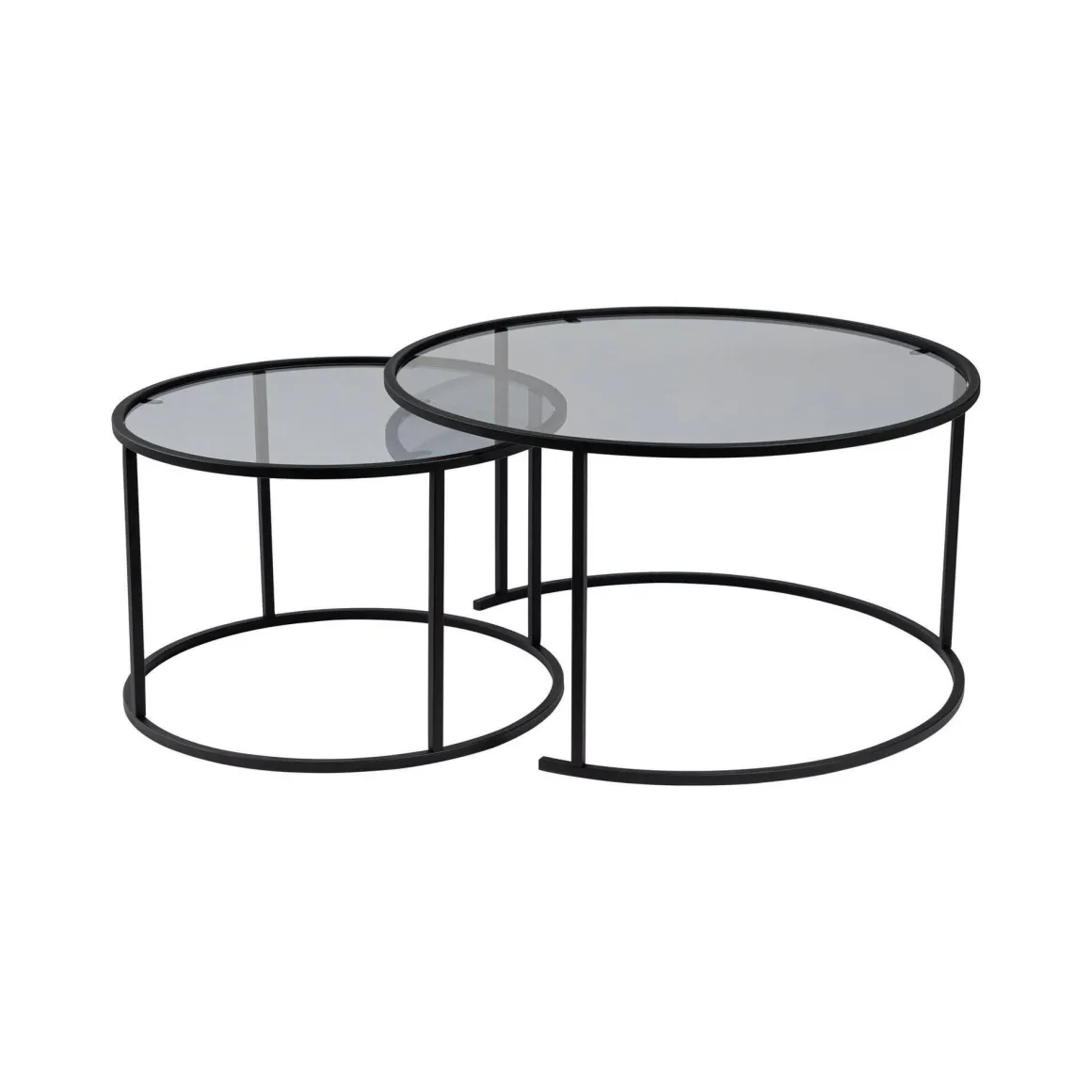 Tavolini Da Salotto > Dmora Tavolino da Salotto set di 2 Tavolini Forma Rotondo 60x60x43h cm, Materiale Piano in Vetro - Xaden Nero