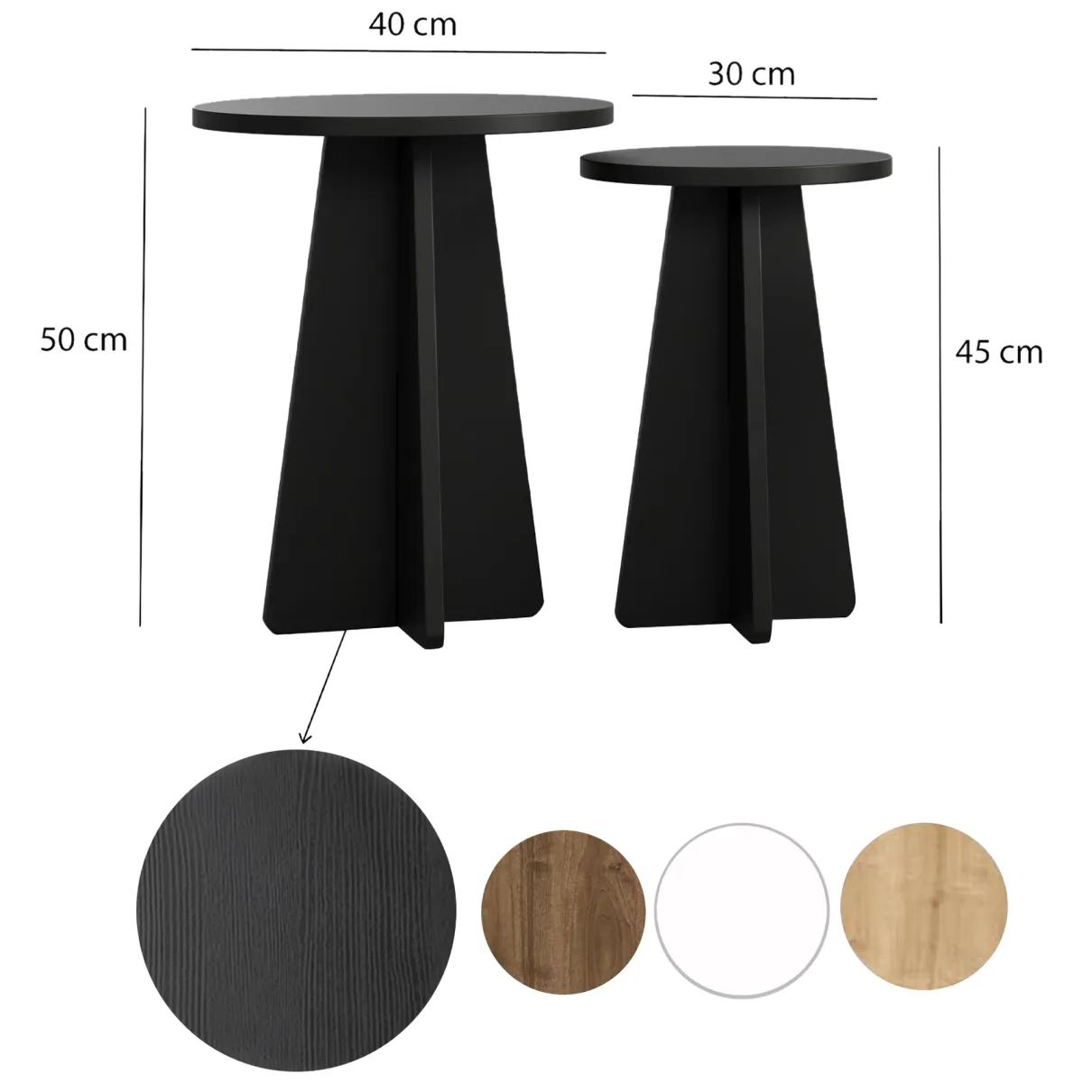 Tavolini Da Salotto > Dmora Tavolino da Salotto set 2 Pezzi Forma Rotondo 40x40x50h cm, Materiale Piano in Legno Nobilitato - Dorina Nero