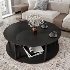 Tavolini Da Salotto > Dmora Tavolino da Salotto set 3 Pezzi Forma Rotondo 50x50x58h cm, Materiale Piano in Legno Nobilitato - Daiano Nero