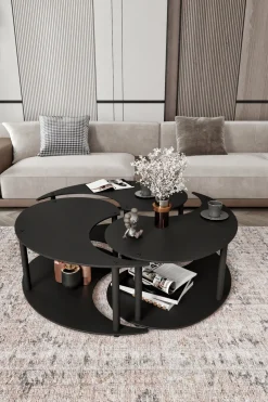 Tavolini Da Salotto > Dmora Tavolino da Salotto set 3 Pezzi Forma Rotondo 50x50x58h cm, Materiale Piano in Legno Nobilitato - Daiano Nero