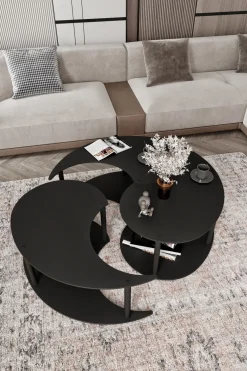 Tavolini Da Salotto > Dmora Tavolino da Salotto set 3 Pezzi Forma Rotondo 50x50x58h cm, Materiale Piano in Legno Nobilitato - Daiano Nero