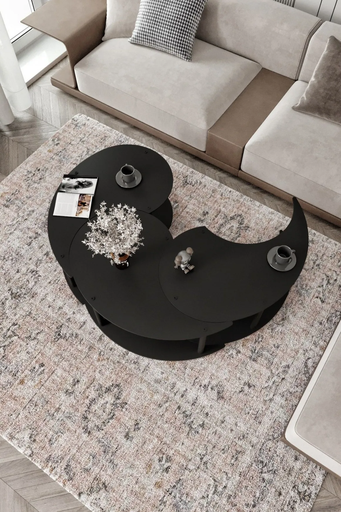 Tavolini Da Salotto > Dmora Tavolino da Salotto set 3 Pezzi Forma Rotondo 50x50x58h cm, Materiale Piano in Legno Nobilitato - Daiano Nero
