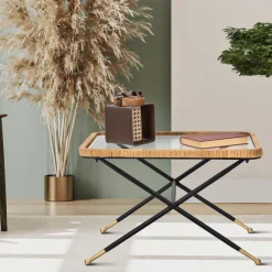 Tavolini Da Salotto > Dmora Tavolino da Salotto Nero Trasparente Dettaglio Effetto Rattan Forma Rotondo 80x80x47h cm, Colore Ripiano Trasparente - Langka Trasparente, Nero