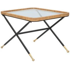 Tavolini Da Salotto > Dmora Tavolino da Salotto Nero Trasparente Dettaglio Effetto Rattan Forma Rotondo 80x80x47h cm, Colore Ripiano Trasparente - Langka Trasparente, Nero