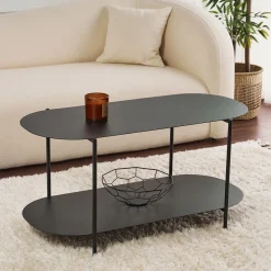 Tavolini Da Salotto > Dmora Tavolino da Salotto un Vano Forma Rettangolare 45x50x56h cm, Materiale Piano in Metallo - Cannobio Nero
