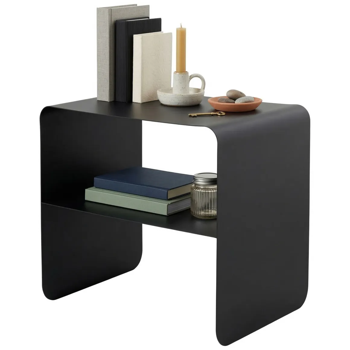 Tavolino da Salotto Nero un Vano Forma Rettangolare 45x56x52h cm, Materiale Piano in Metallo - Graniti