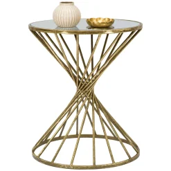 Tavolino da Salotto oro Bianco Forma Rotondo Colore Ripiano Bianco 42x42x50h cm, Materiale Struttura in Vetro - FoxGla