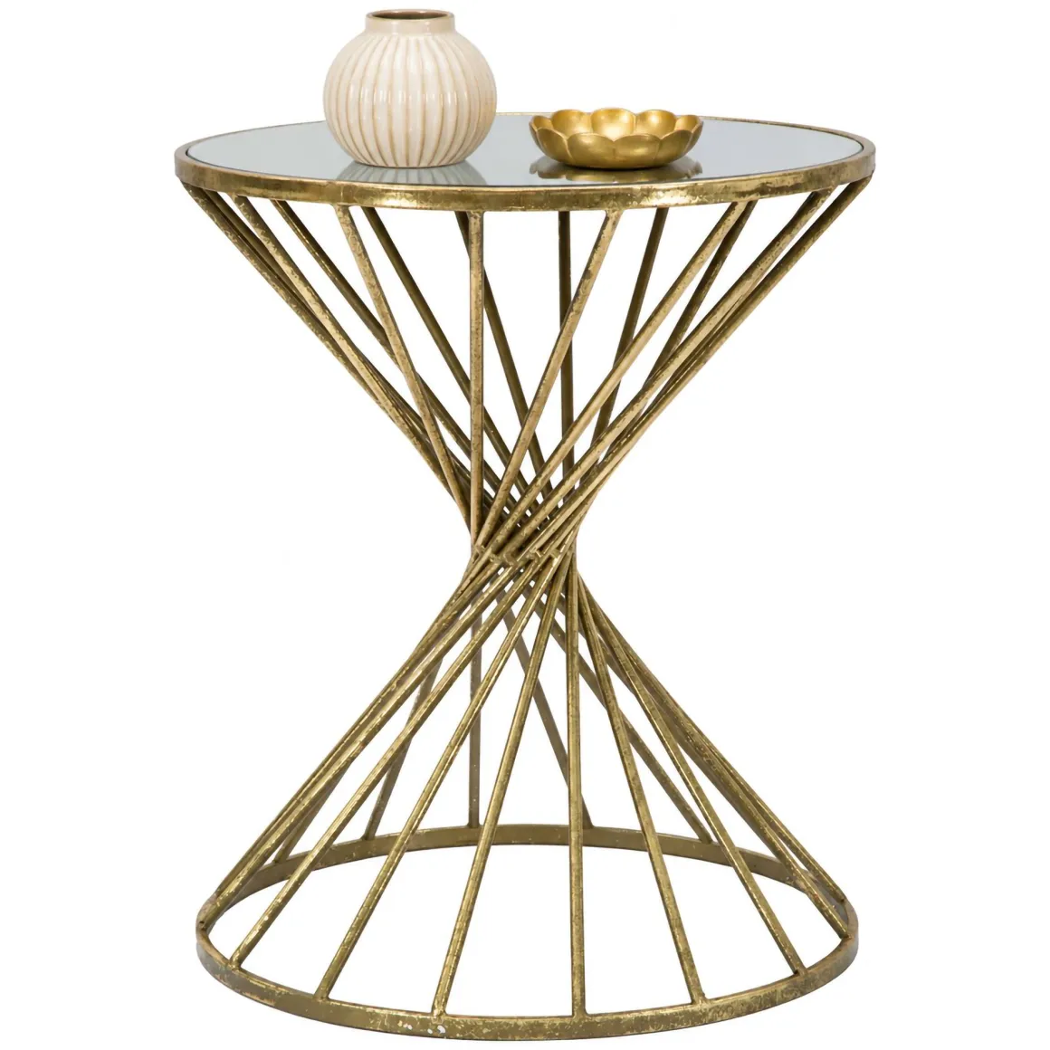 Tavolino da Salotto oro Bianco Forma Rotondo Colore Ripiano Bianco 42x42x50h cm, Materiale Struttura in Vetro - FoxGla