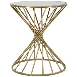 Tavolino da Salotto oro Bianco Forma Rotondo Colore Ripiano Bianco 42x42x50h cm, Materiale Struttura in Vetro - FoxGla