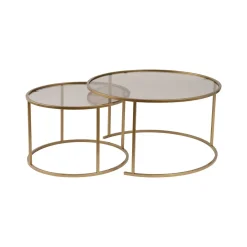 Tavolini Da Salotto > Dmora Tavolino da Salotto set di 2 Tavolini Forma Circolare 80x80x43h cm, Materiale Struttura in Vetro - Aedion Oro Bronzo