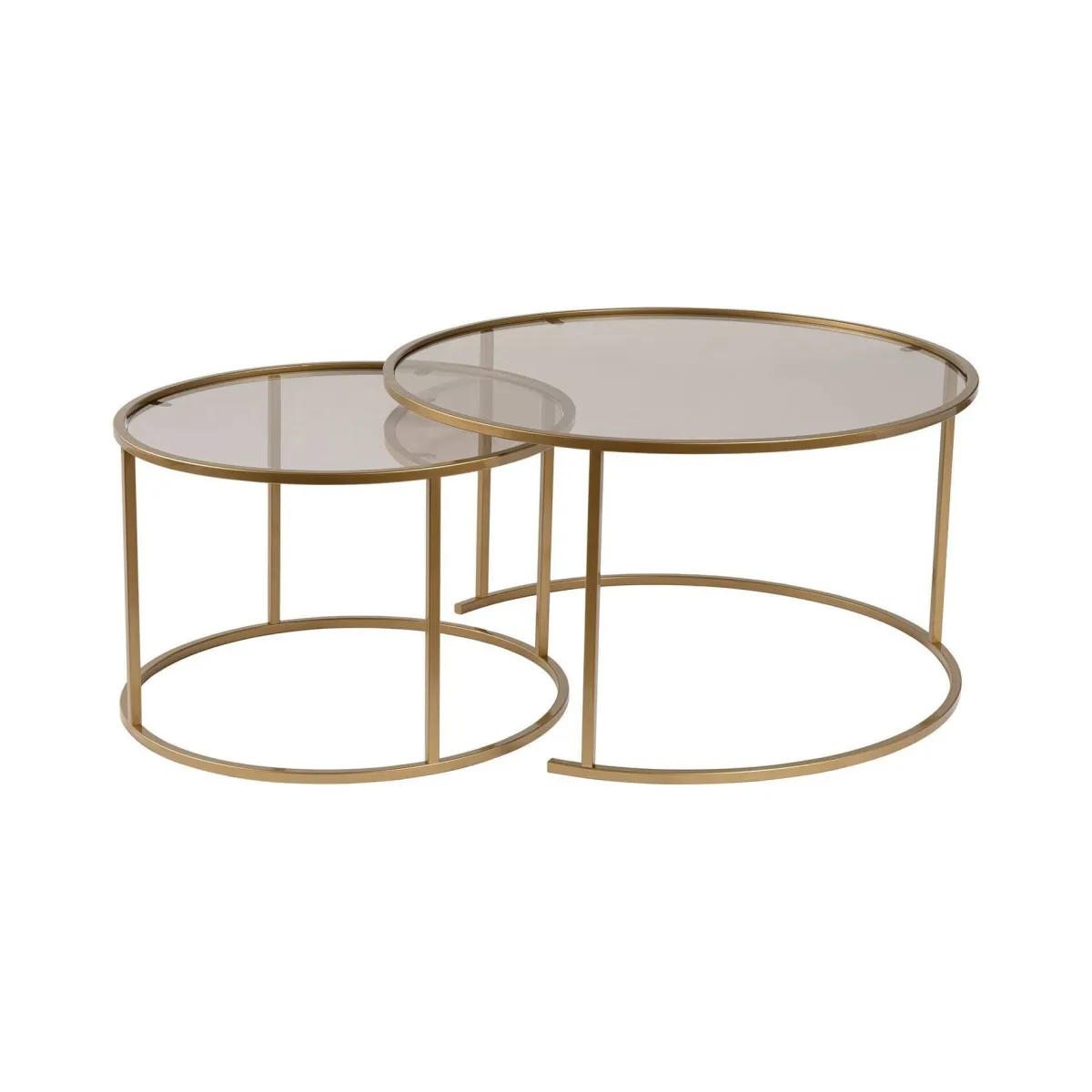 Tavolini Da Salotto > Dmora Tavolino da Salotto set di 2 Tavolini Forma Circolare 80x80x43h cm, Materiale Struttura in Vetro - Aedion Oro Bronzo