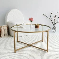 Tavolini Da Salotto|Salotto > Dmora Tavolino da Salotto Cassetti 83x83x40h cm, Vani - Ecaterina Oro