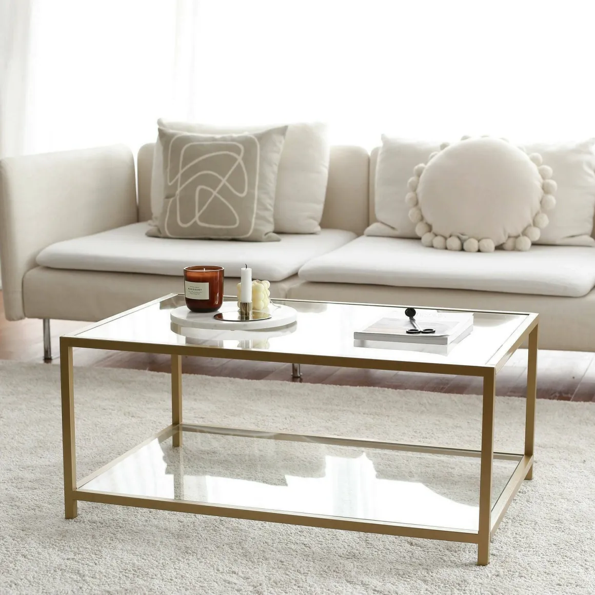 Tavolini Da Salotto > Dmora Tavolino da Salotto Cassetti Peso Massimo Supportato 10 kg 80x80x43h cm, Vani - Geralt Oro