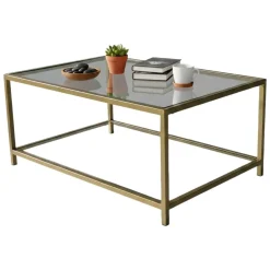 Tavolini Da Salotto > Dmora Tavolino da Salotto Cassetti Peso Massimo Supportato 10 kg 80x80x43h cm, Vani - Geralt Oro