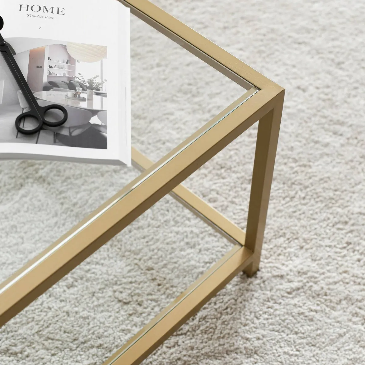 Tavolini Da Salotto > Dmora Tavolino da Salotto Cassetti Peso Massimo Supportato 10 kg 80x80x43h cm, Vani - Geralt Oro