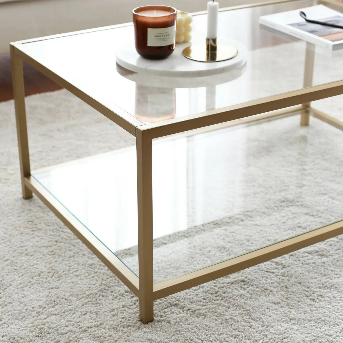 Tavolini Da Salotto > Dmora Tavolino da Salotto Cassetti Peso Massimo Supportato 10 kg 80x80x43h cm, Vani - Geralt Oro
