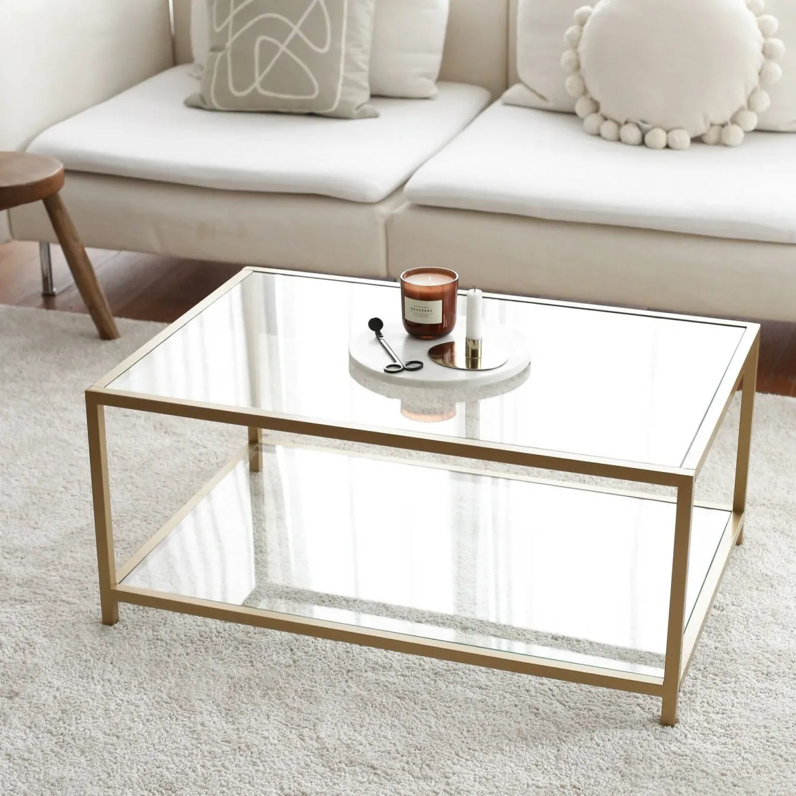 Tavolini Da Salotto > Dmora Tavolino da Salotto Cassetti Peso Massimo Supportato 10 kg 80x80x43h cm, Vani - Geralt Oro