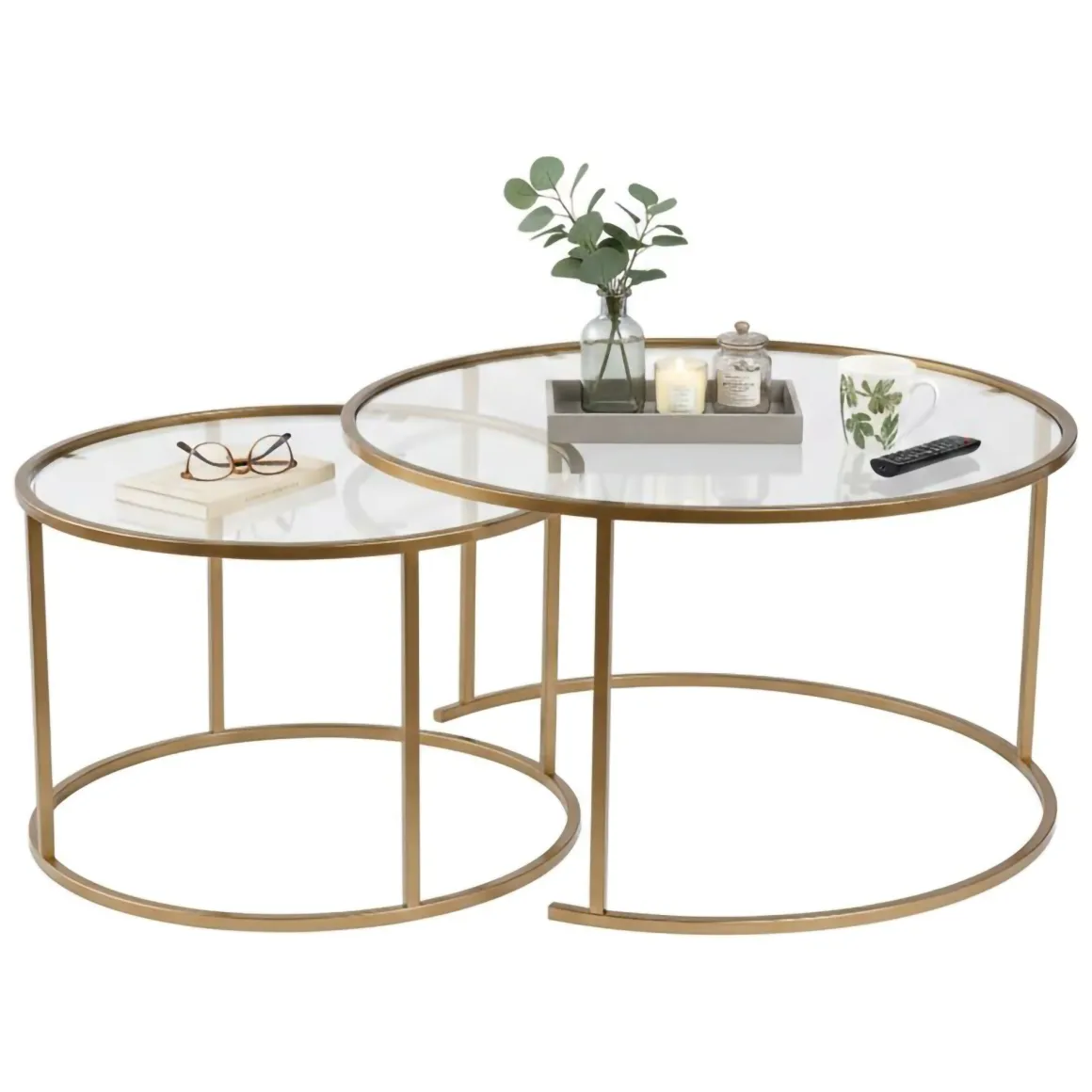 Tavolino da Salotto oro Cassetti set di 2 Tavolini 80x80x43h cm, Vani - Aedion