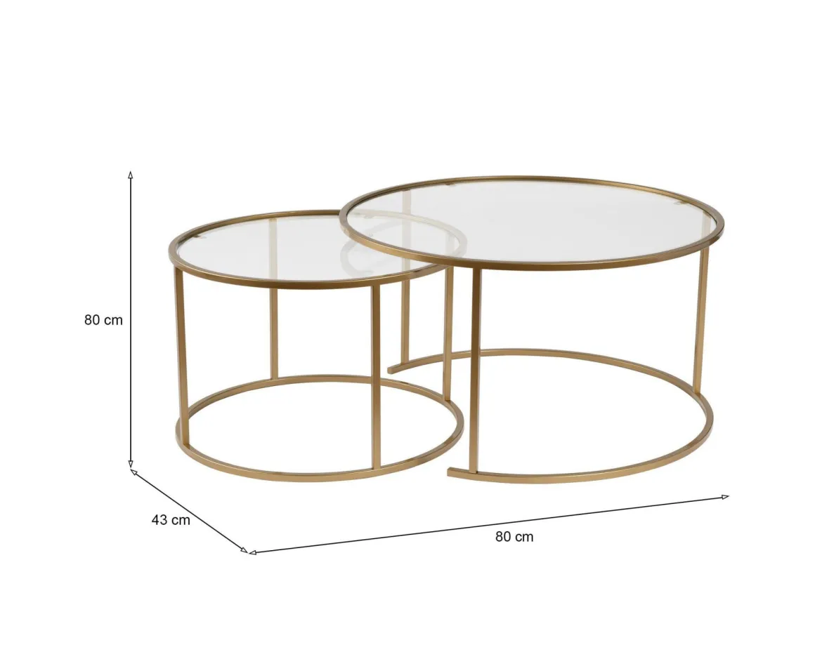 Tavolino da Salotto oro Cassetti set di 2 Tavolini 80x80x43h cm, Vani - Aedion