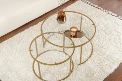 Tavolino da Salotto oro Cassetti set di 2 Tavolini 80x80x43h cm, Vani - Aedion