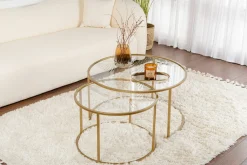 Tavolino da Salotto oro Cassetti set di 2 Tavolini 80x80x43h cm, Vani - Aedion