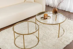 Tavolino da Salotto oro Cassetti set di 2 Tavolini 80x80x43h cm, Vani - Aedion