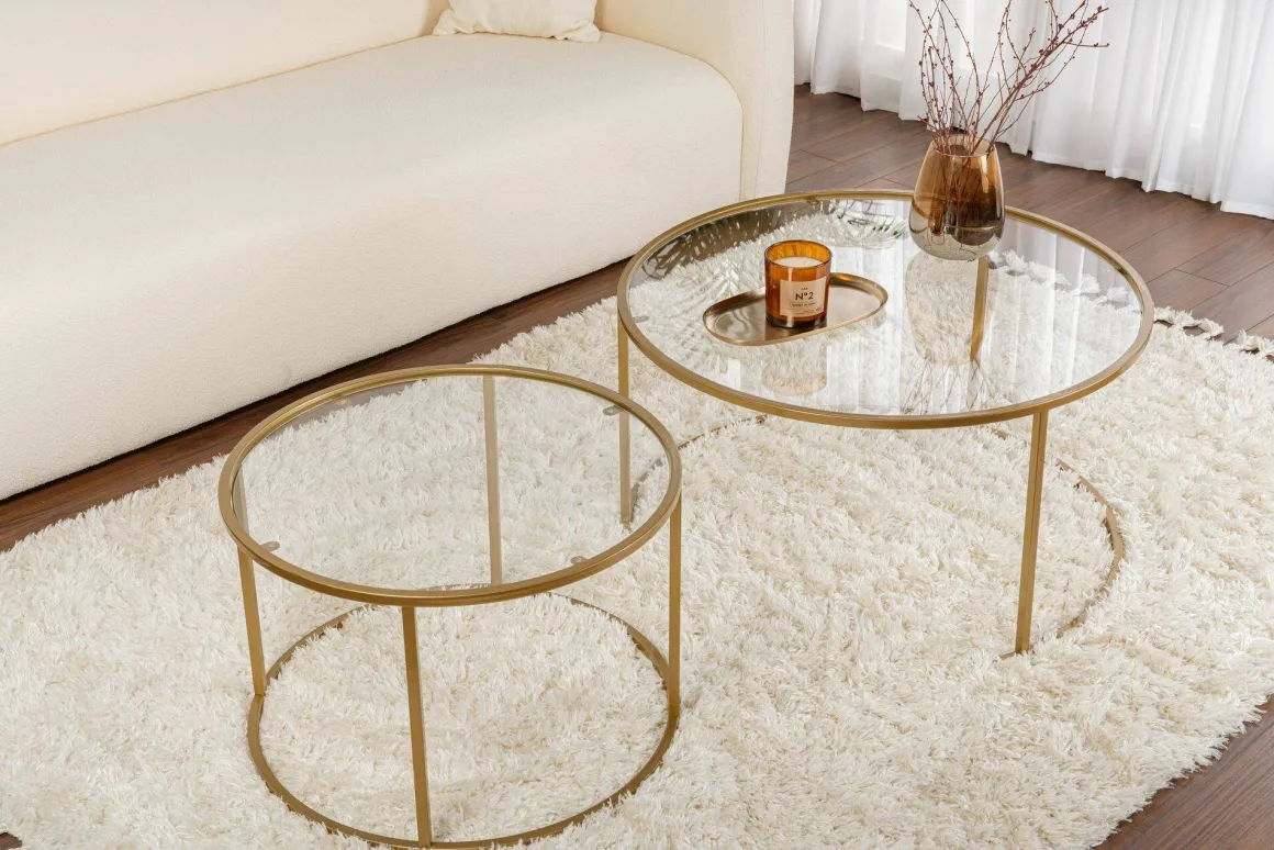 Tavolino da Salotto oro Cassetti set di 2 Tavolini 80x80x43h cm, Vani - Aedion