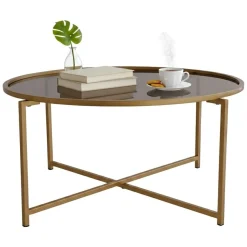 Tavolino da Salotto oro Effetto Fume Forma Rotonda 83x83x40h cm, Sfumatura Colore Ripiano Fume - Ecaterina