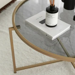 Tavolino da Salotto oro Effetto Fume Forma Rotonda 83x83x40h cm, Sfumatura Colore Ripiano Fume - Ecaterina