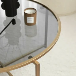 Tavolino da Salotto oro Effetto Fume Forma Rotonda 83x83x40h cm, Sfumatura Colore Ripiano Fume - Ecaterina
