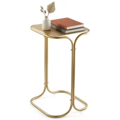 Tavolini Da Salotto > Dmora Tavolino da Salotto Forma Quadrato Materiale Piano in Metallo 30x30x52h cm, Colore Ripiano - Perrero Oro