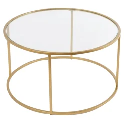 Tavolini Da Salotto > Dmora Tavolino da Salotto Forma Rotondo Materiale Piano in Vetro 80x80x43h cm, Colore Ripiano Trasparente - Moena Oro