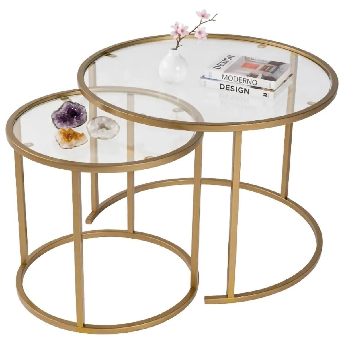 Tavolini Da Salotto > Dmora Tavolino da Salotto Modulabile Forma Rotondo 60x60x43h cm, Materiale Piano in Vetro - Simaxis Oro