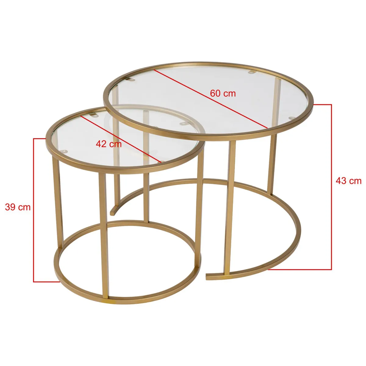 Tavolini Da Salotto > Dmora Tavolino da Salotto Modulabile Forma Rotondo 60x60x43h cm, Materiale Piano in Vetro - Simaxis Oro